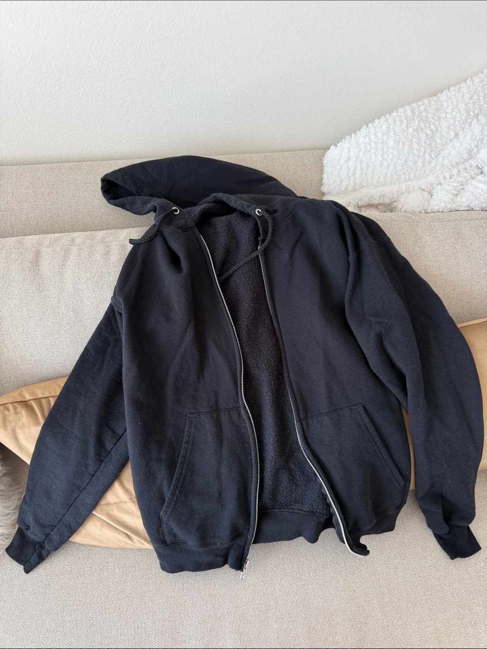 Hanes Black Fleece-Lined Hooded Zip Jacket